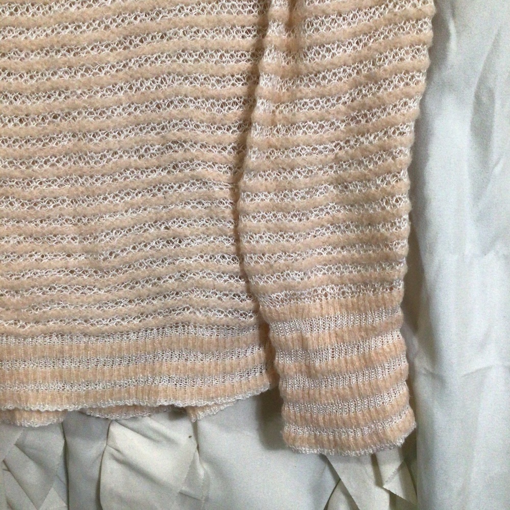 Free People Open Knit Linen Wool Blend Sweater Peach White Stripes small - Picture 4 of 6